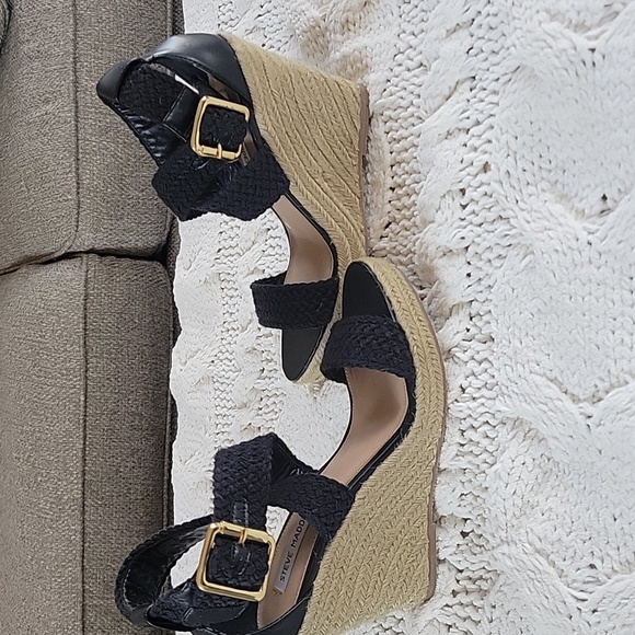Steve Madden Espadrille Woven Cross Buckle Strap‎ Women 7 1/2 Black Sandals - Picture 3 of 12